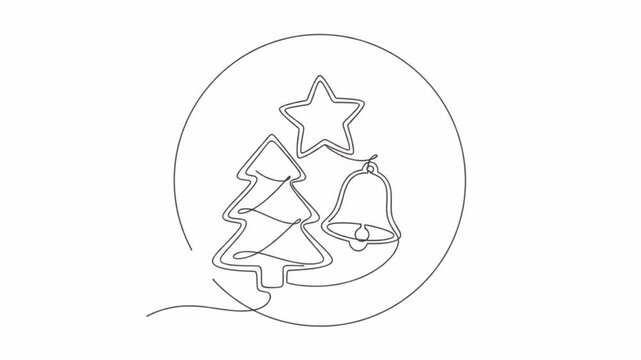 Continuous line of christmas tree, bell, and star animation for holiday minimalist
