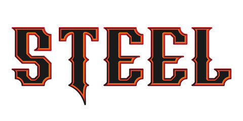 Western style steel word typography with orange and red outline isolated on transparent background © Ndoewer