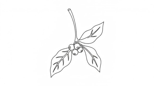 Minimalist coffee branch line animation, growing coffee berries and leaves botanical