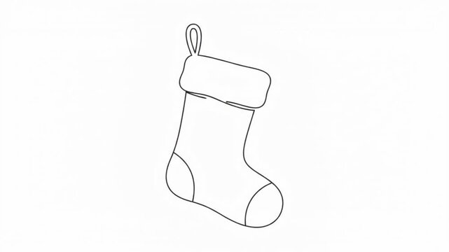 Minimalist christmas stocking continuous line animation on white background, line continuous line