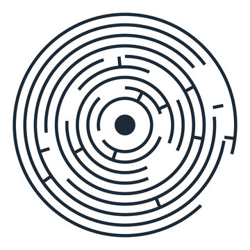 Black Circular Labyrinth Maze Puzzle on Transparent Background