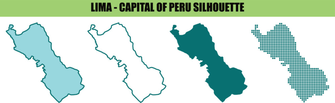 Lima capital city of Peru silhouette map vector collection.
