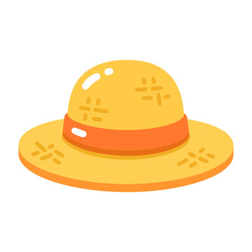 Yellow woven straw hat with broad brim, rounded crown and subtle dotted texture, presented alone as a simple clean flat farming accessory icon.