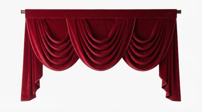 Luxury red velvet curtain valance isolated on white background