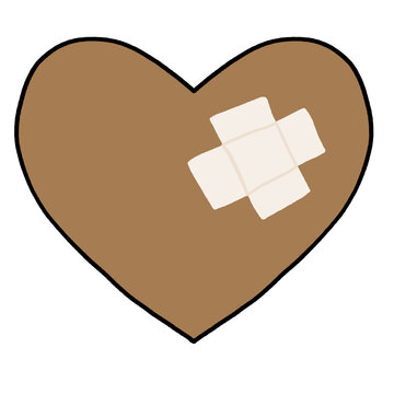 Brown broken heart with plaster of icon