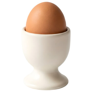 Brown Boiled Egg in Ceramic Egg Cup on Black Background