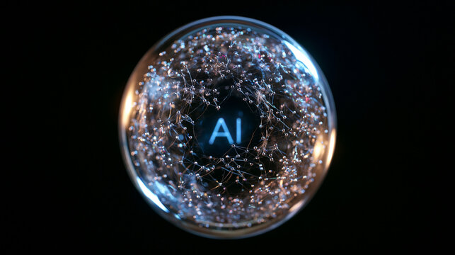 Artificial Intelligence Concept with Glowing AI Text in Sphere