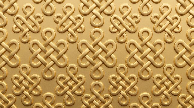 Golden Endless Knot Embossed Pattern Background