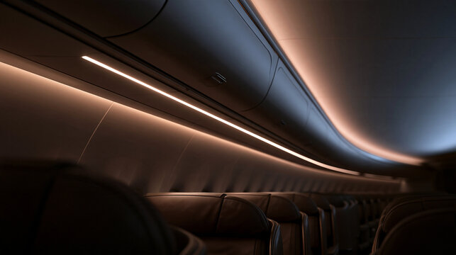 Airplane Cabin Interior with Ambient Mood Lighting