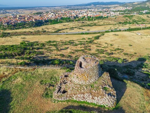 Ancient Santa Barbara nuraghe overlooking Macomer town. Sardinia, Italy