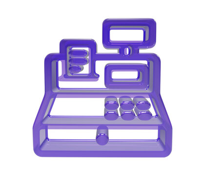 Purple three dimensional icon of a retail cash register machine
