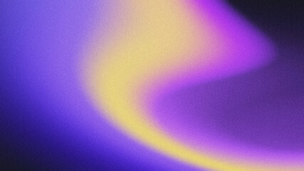 Fototapeta premium Abstract grainy texture background with smooth, wavy, curved gradient flow. Deep blue, violet purple, and soft golden yellow blend on a dark base.