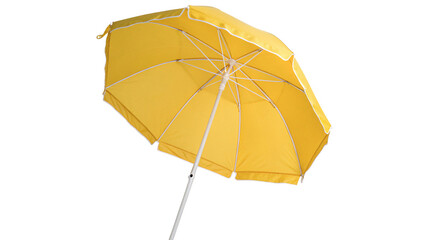 Open bright yellow sun umbrella or parasol angle view isolated on transparent background © Rosie Rogers