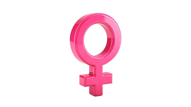 Glossy pink female gender symbol representing women and girls isolated on transparent background