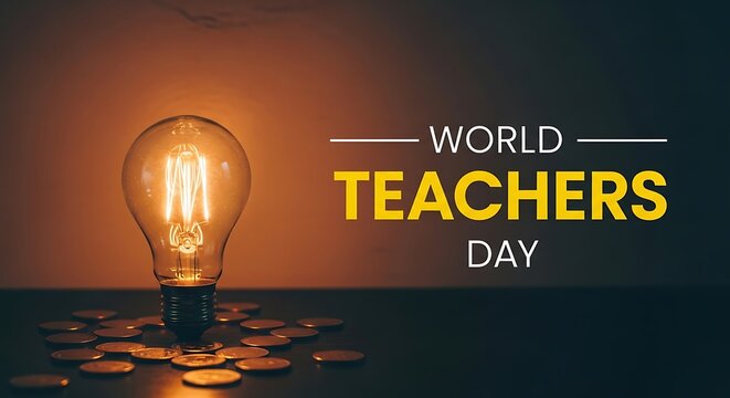 World teachers day celebration with light bulb and coins