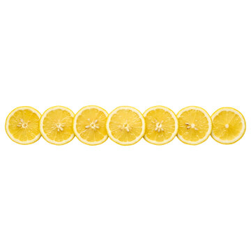 Horizontal Line of Fresh Juicy Lemon Slices Isolated on Black Background