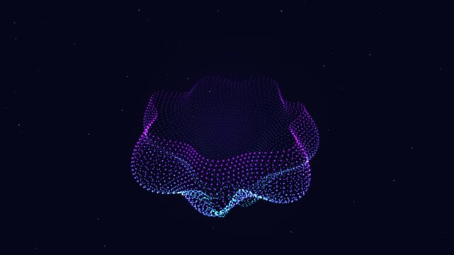 Abstract futuristic particle wave object floating on dark blue space background loop.