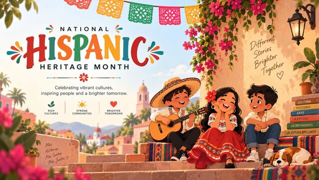 National hispanic heritage month family celebration with music and flowers