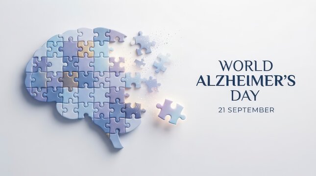 World Alzheimer's Day illustration with puzzle brain and date