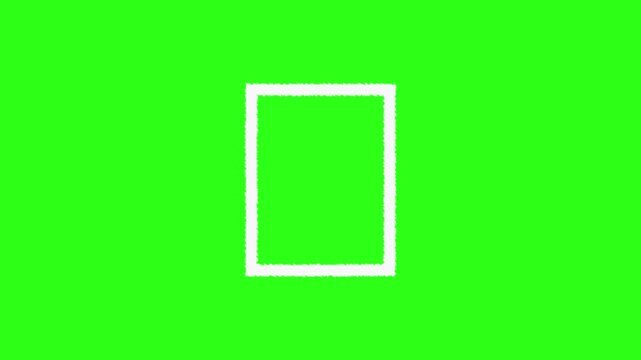 Animated white hand-drawn rectangle frame on a green screen background. Perfect for borders, highlights, and text boxes