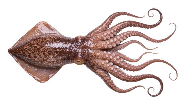 Brown speckled octopus with eight tentacles, isolated on transparent background