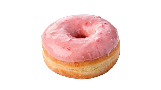 Delicious round donut with pink glazing and rainbow sprinkles isolated on transparent background
