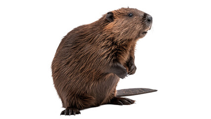 Wild brown North American beaver sitting on its hind legs isolated on transparent background © Samuel Sutton