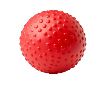 Bright red textured sphere playfully rests , perfect for games or sporting concepts, isolated on transparent background