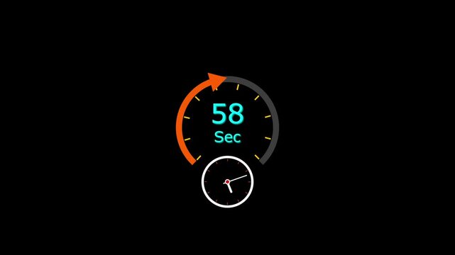 58 Sec clock icon animation. 58 Second animation on black background and creating a stunning 4k animation.