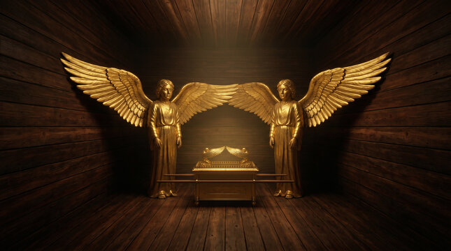 The terrifying, massive golden Cherubim inside the pitch-black Holy of Holies of Solomon&rsquo;s newly built Temple.