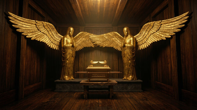 The terrifying, massive golden Cherubim inside the pitch-black Holy of Holies of Solomon&rsquo;s newly built Temple.