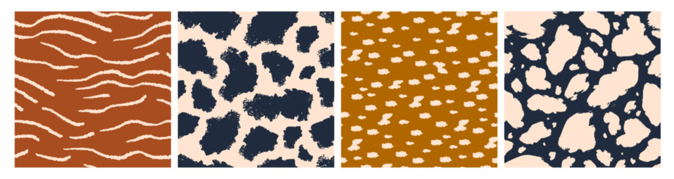 Abstract seamless patterns, backgrounds. Seamless textures, abstract prints, repeating patterns for wallpaper, textile and package design. Animal skin, lines, dots prints, vector backgrounds