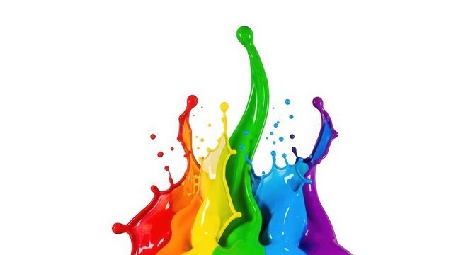 Bright rainbow paint splash with liquid colors flying in the air for creative art