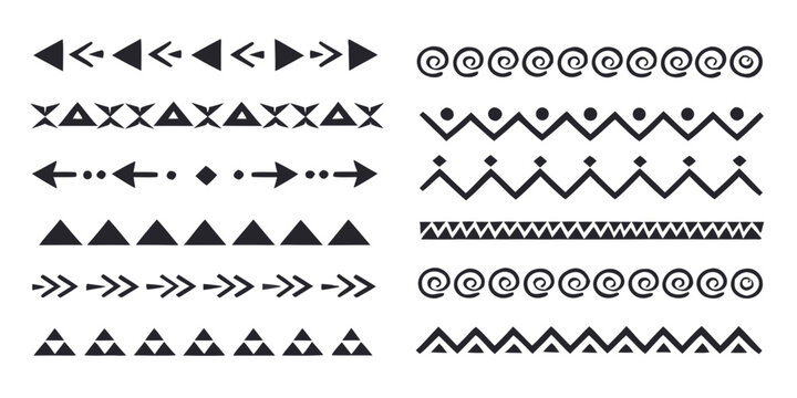 Black and white geometric patterns arranged in repeating borders