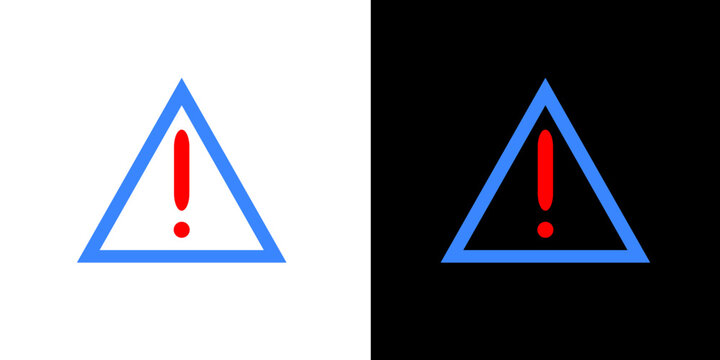 Warning triangle icon with exclamation mark isolated on light and dark background vector
