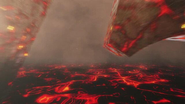 Burning Rock Number 75 Reveal Over Lava River. Fiery Number. Burning Number
