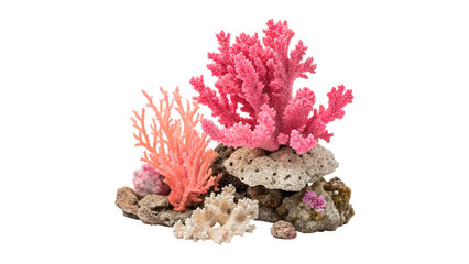 Decorative colorful sea coral cluster aquarium decoration element isolated on transparent background © Lewis