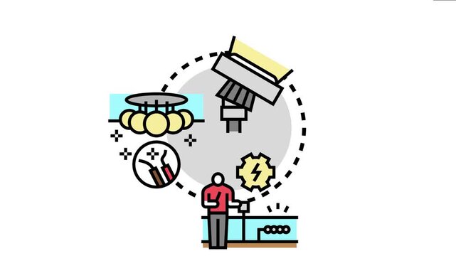 Electrician installing various light fixtures including a spotlight and a multi bulb ceiling lamp, connecting electrical wires and performing maintenance tasks in a home or professional setting