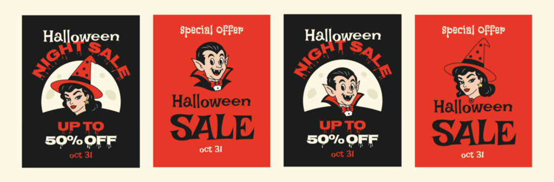 Halloween sale vector card set