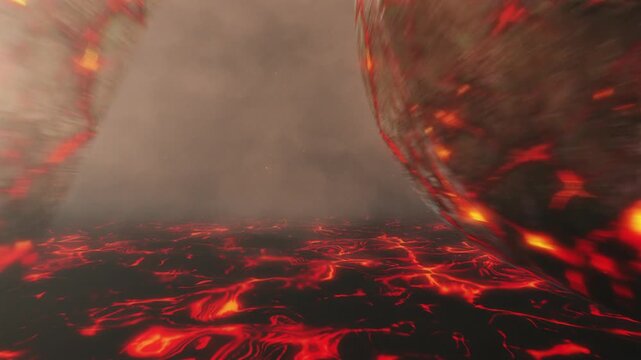 Burning Rock Number 79 Reveal Over Lava River. Fiery Number. Burning Number