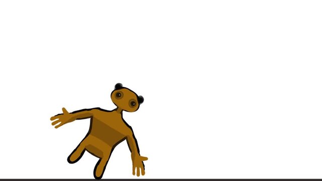 The image depicts an alien creature, a cartoon character, a scarecrow, or a robot swaying or shifting from foot to foot.
