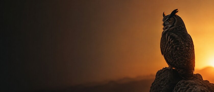Owl silhouette with warm glow on dark background