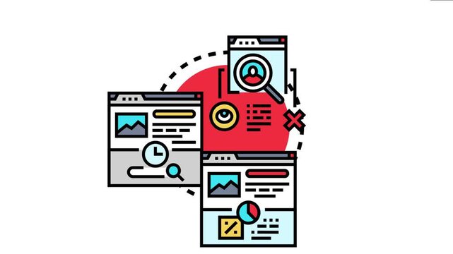 Digital browsers connecting to a central analysis point, the process of examining user engagement and departure trends from a web page for performance optimization