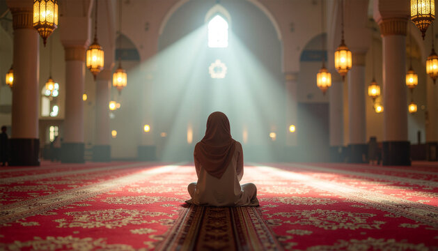 A tranquil scene of a Muslim woman in hijab