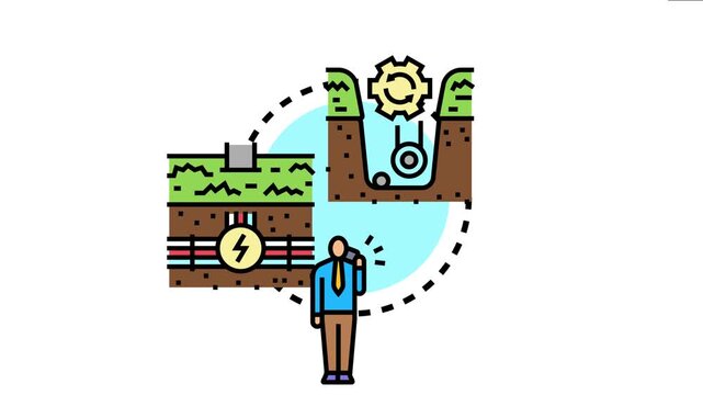 Business communication system connecting a person talking on a landline phone through an underground network of wires and cables, the infrastructure for telecommunication services