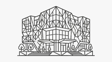 Naklejka premium Architectural Sketch of Futuristic Urban Building with Pedestrian Walkway