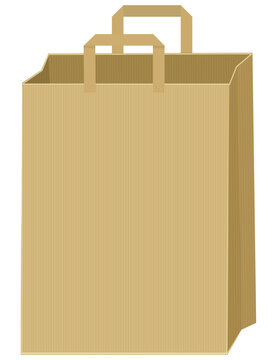 Brown kraft paper shopping bag with handles representing eco-friendly packaging, sustainable retail, zero waste consumer habits, and grocery shopping (cut out)