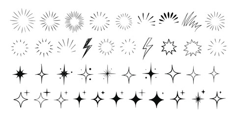 Obraz premium Assorted sparkle and burst icons with decorative light elements in vector format burst shapes star symbols twinkle graphics flash icons decorative sparkles design vector lightning bolts