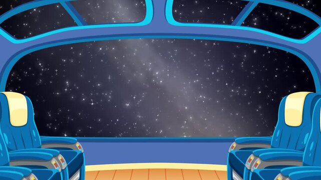 Animation of Spaceship Interior Looking Out at Starry Night Sky