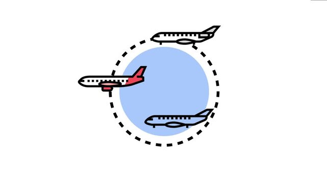 Commercial airliners navigating a circular flight path, symbolizing global travel, aviation logistics, and widespread transportation services for passengers and cargo around the world